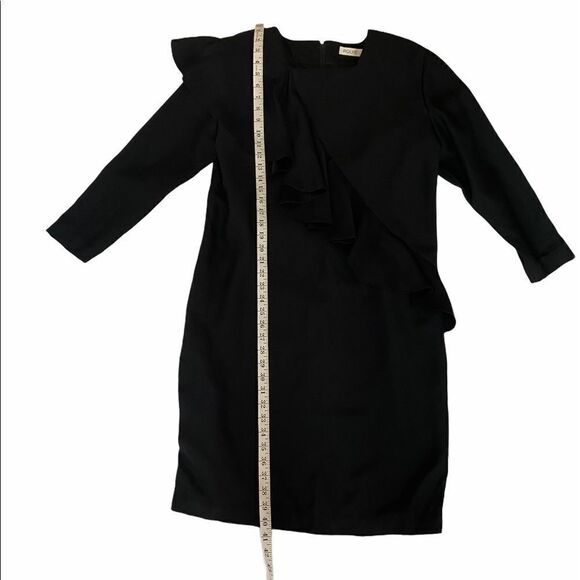 VINTAGE Black Ruffle Long Sleeve Square Neck Dress - Picture 7 of 8